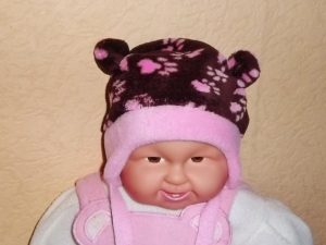 Wintermütze "Pfötchen" braun/rosa  Gr. 42/44