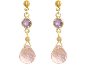 GEMSHINE Ohrringe mit Amethysten und Rosenquarz Edelstein Tropfen. Hochwertig vergoldete Ohrhänger. Made in München / Deutschland. Im eleganten Schmucketui geliefert. Auch als SET mit Halskette.