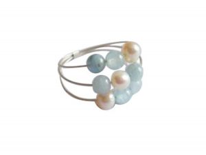 Gemshine - Damen - Ring - 925 Silber - Aquamarin - Perlen - Blau - Weiß, Ringgröße:58 (18.5)