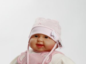 edle Babymütze "Nadja" mit Lochstickerei, Gr. 50/52