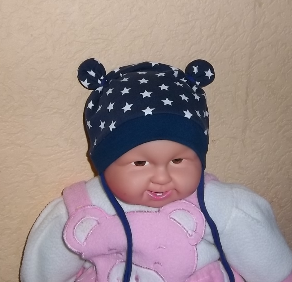 Neugeborenenmütze "Sternengucker" blau/weiß Gr. 38/40