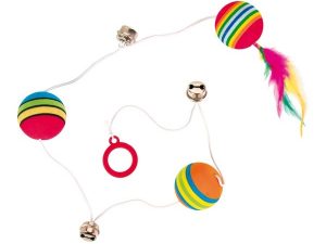 Trixie 3 Rainbow-Bälle am Gummiband mit Glöckchen