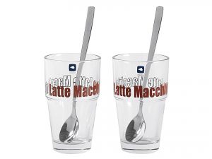 LEONARDO Latte Macchiato Glas Set, 4-teilg, 2 x Becher und 2 x Löffel