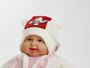 Teddyohrmütze "Kitty" creme/rot  Gr. 42/44