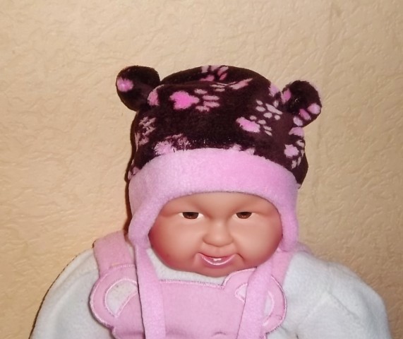 Wintermütze "Pfötchen" braun/rosa Gr. 38/40