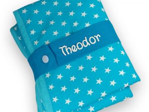 Wickelunterlage Sterne mit Name türkis - Babywickelunterlage - Wickeldecke 62 x 45 cm
