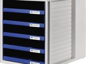 HAN Schubladenbox 1401-14 DIN A4 5Schubfächer PS blau/lichtgrau