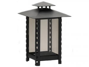 METALLWARENFABRIK MOLL Grablaterne Metall lackiert mit Parolglas bronzefarben 14x14x23cm schwarz