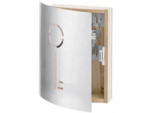 ZELLER PRESENT Schlüsselkasten Schlüssel Holz/Edelstahl 9 Haken 21,5x6x24,5cm silber/natur